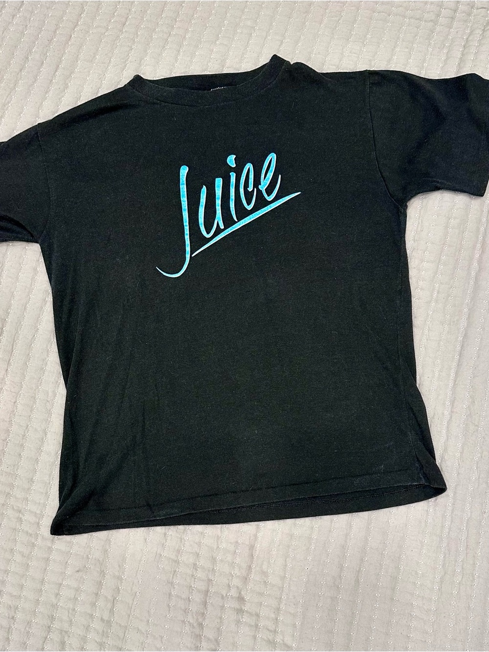 Black 'Juice' Graphic Tee for men and women - Blue Script- concert tee from 80’s